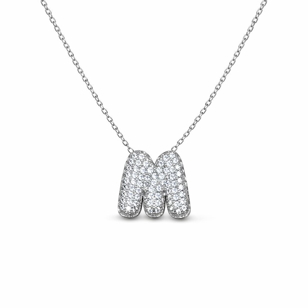 Collana in Acciaio con Iniziale a Bolla e Zirconia – Ciondolo Lettera Alfabeto Brillante