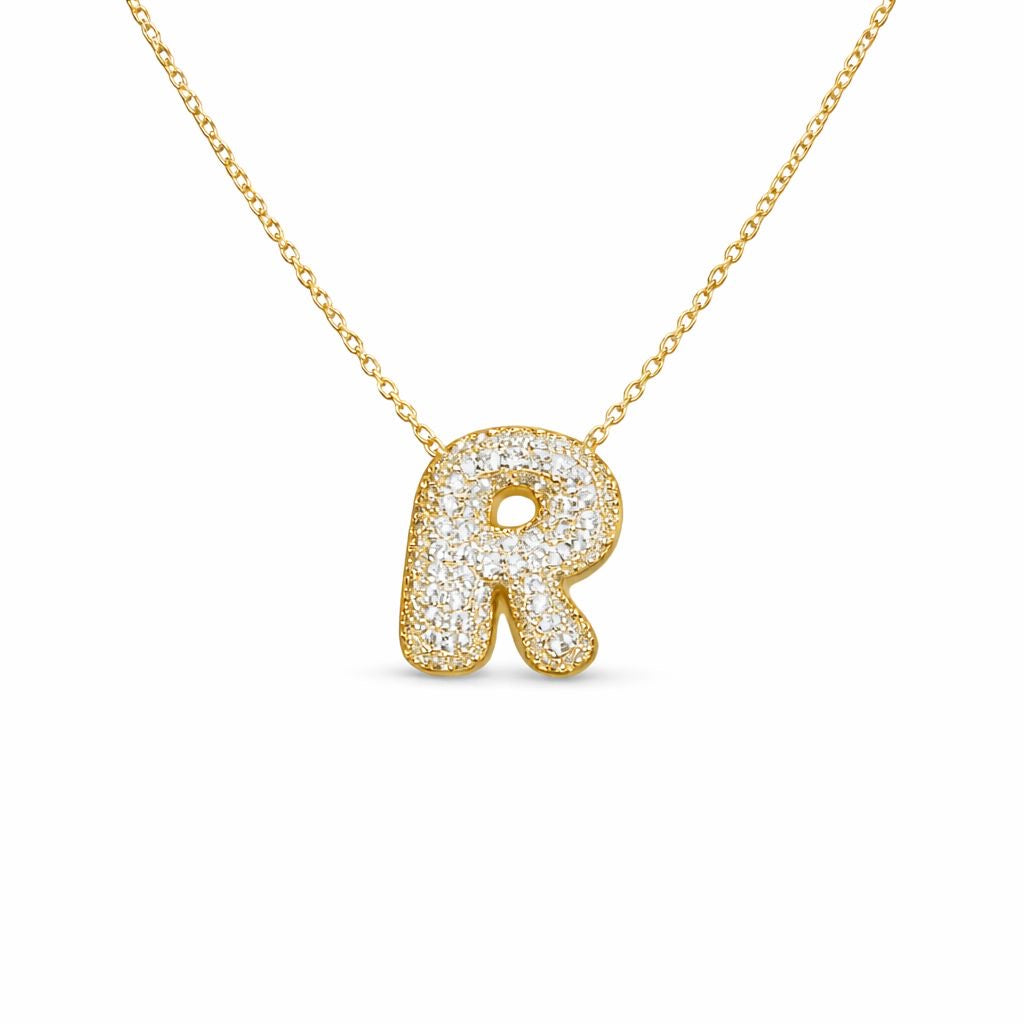 Collana in Acciaio con Iniziale a Bolla e Zirconia – Ciondolo Lettera Alfabeto Brillante