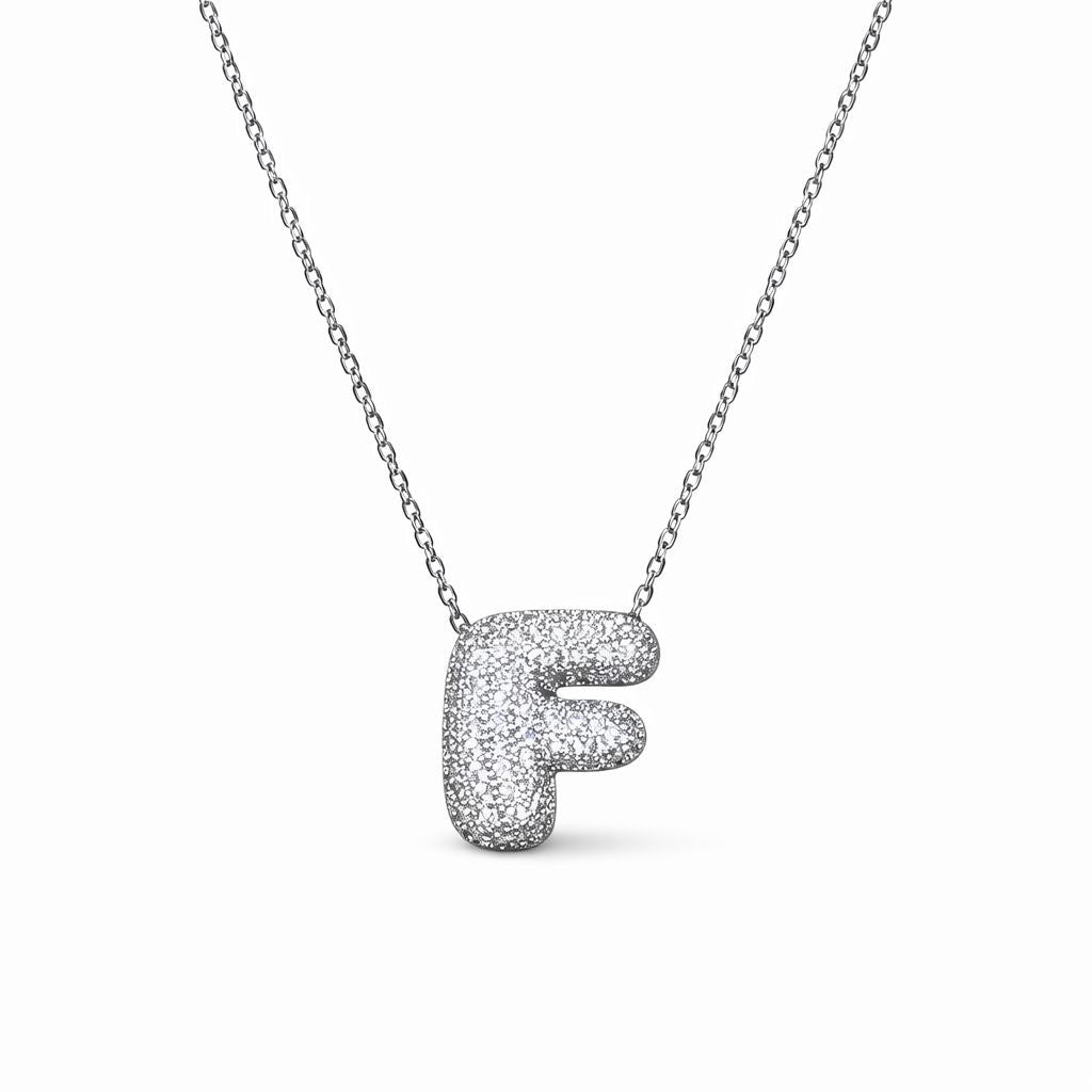 Collana in Acciaio con Iniziale a Bolla e Zirconia – Ciondolo Lettera Alfabeto Brillante