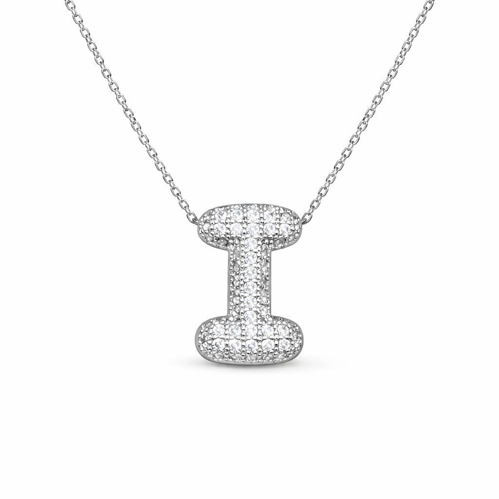 Collana in Acciaio con Iniziale a Bolla e Zirconia – Ciondolo Lettera Alfabeto Brillante