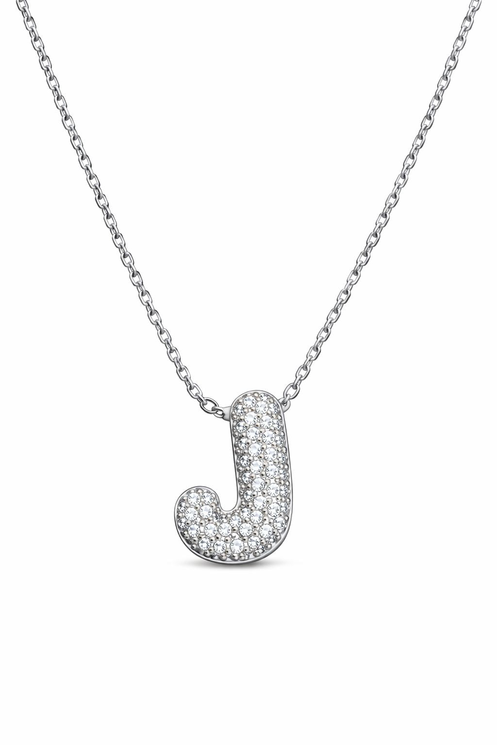 Collana in Acciaio con Iniziale a Bolla e Zirconia – Ciondolo Lettera Alfabeto Brillante