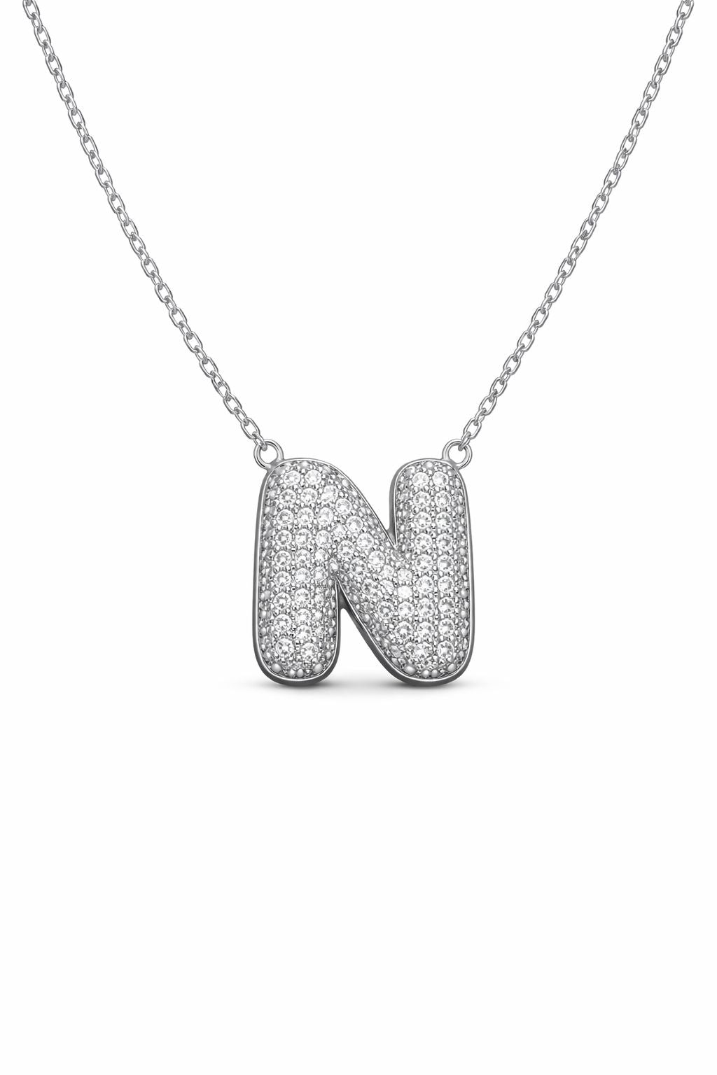 Collana in Acciaio con Iniziale a Bolla e Zirconia – Ciondolo Lettera Alfabeto Brillante