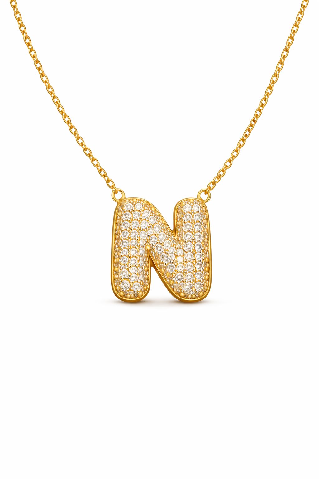 Collana in Acciaio con Iniziale a Bolla e Zirconia – Ciondolo Lettera Alfabeto Brillante