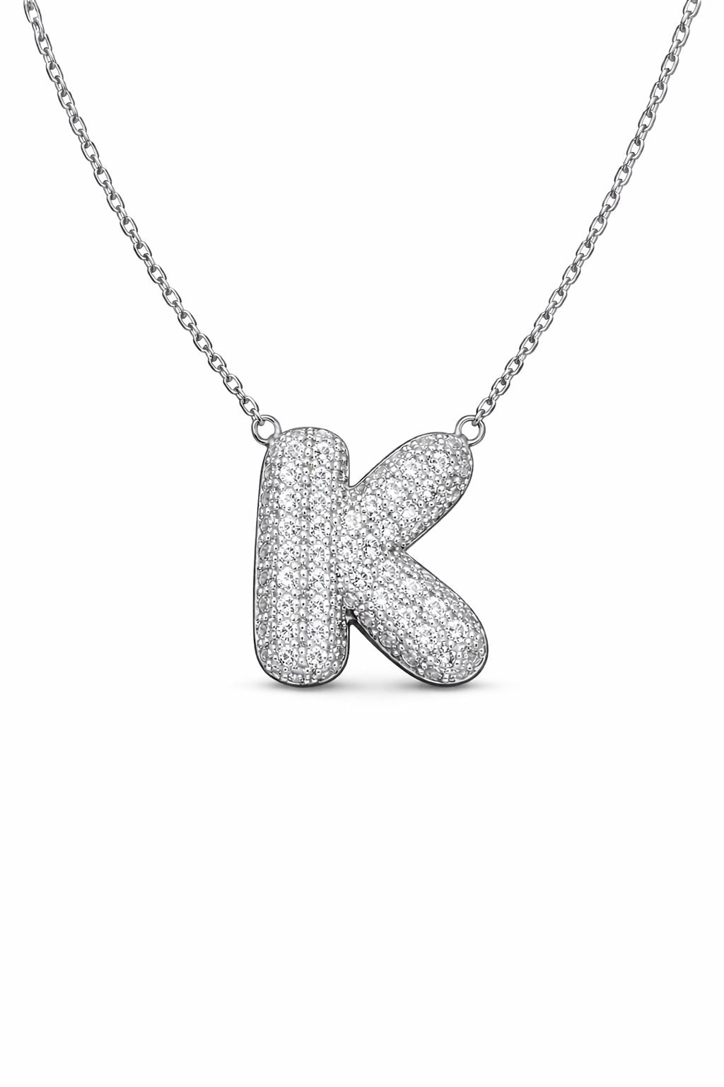 Collana in Acciaio con Iniziale a Bolla e Zirconia – Ciondolo Lettera Alfabeto Brillante