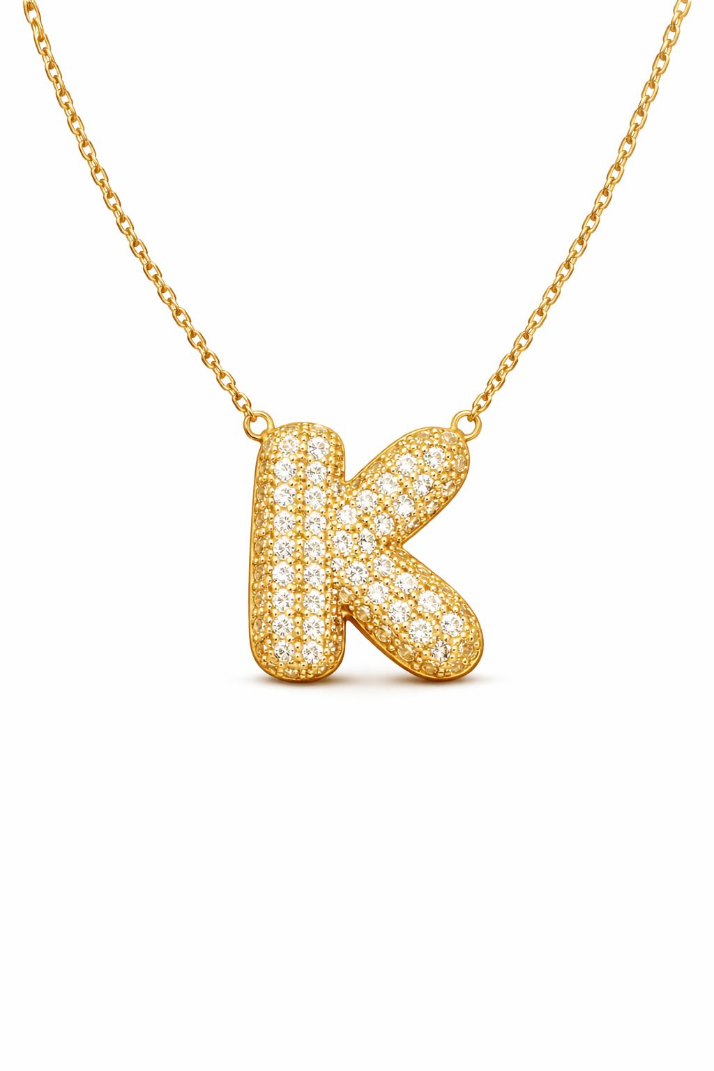 Collana in Acciaio con Iniziale a Bolla e Zirconia – Ciondolo Lettera Alfabeto Brillante