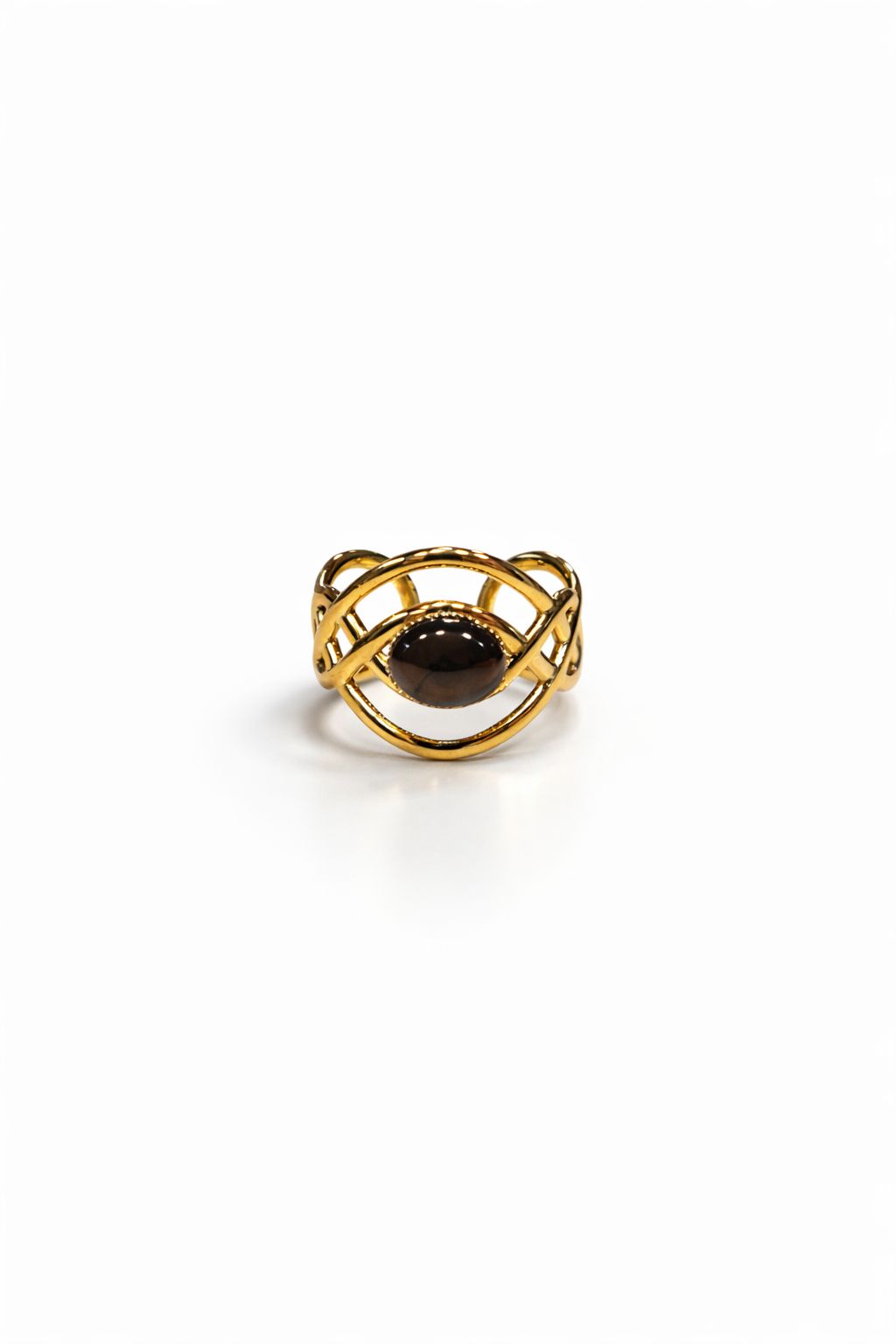 Anello in Acciaio Dorato con Pietra Naturale