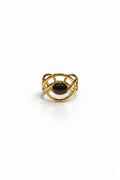 Anello in Acciaio Dorato con Pietra Naturale