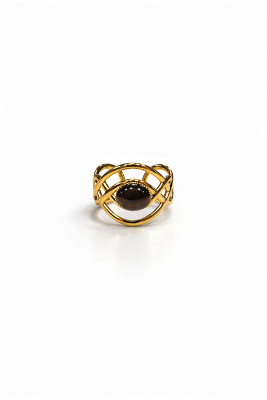 Anello in Acciaio Dorato con Pietra Naturale