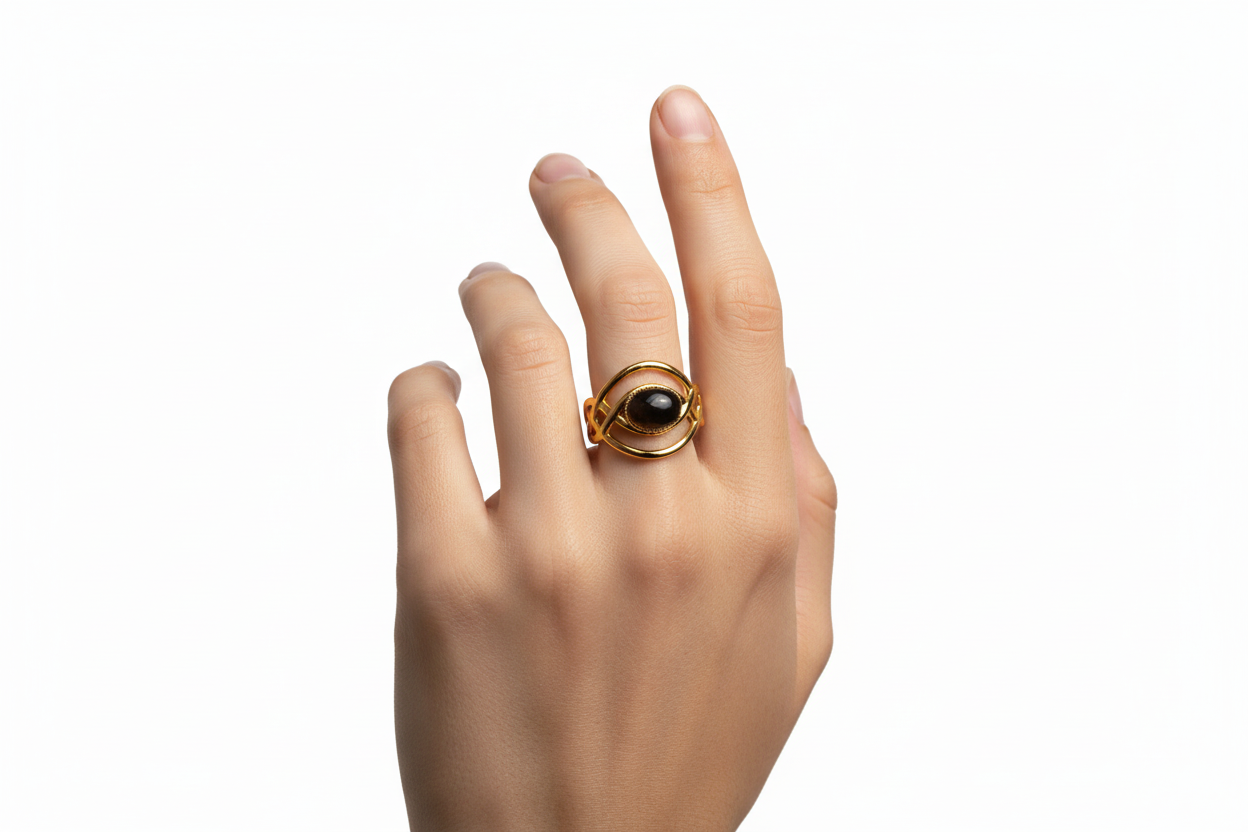 Anello in Acciaio Dorato con Pietra Naturale