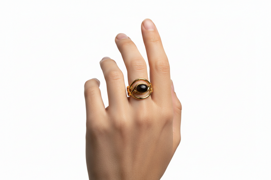 Anello in Acciaio Dorato con Pietra Naturale