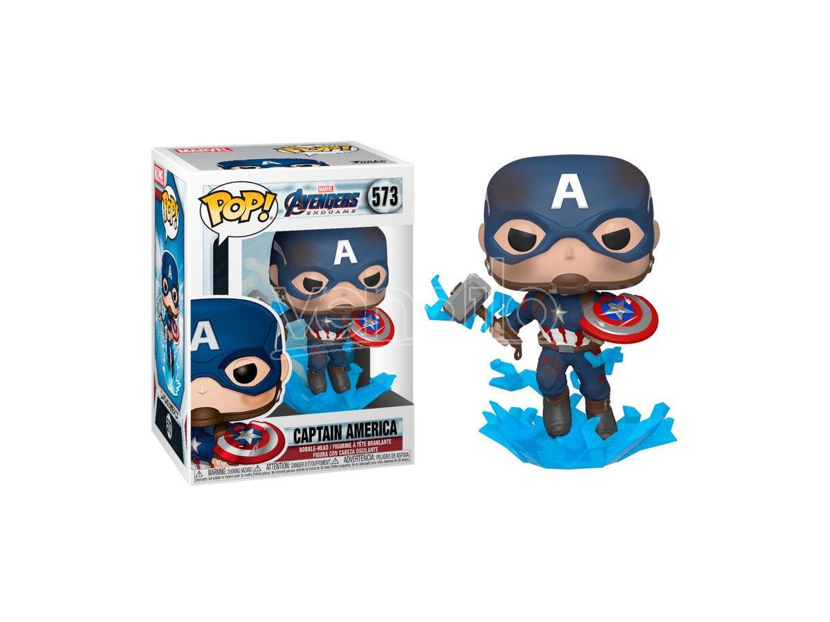 MARVEL: AVENGERS ENDGAME - POP FUNKO VINYL FIGURE 573 CAPTAIN AMERICA W/ BROKEN SHIELD & MJOLNIR 9CM