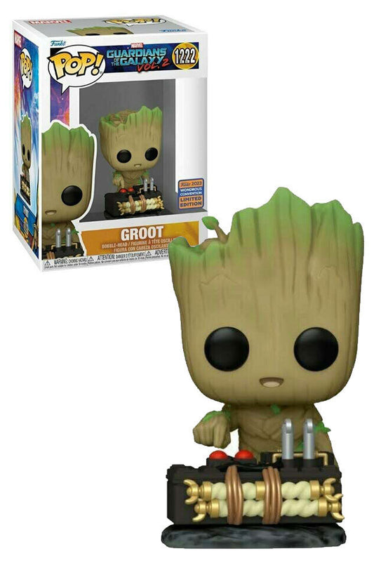 MARVEL: GUARDIANS OF THE GALAXY VOL.2 - POP FUNKO VINYL FIGURE 1222 GROOT W/ BUTTON 9CM WONDROUS 2023 GA EXCL