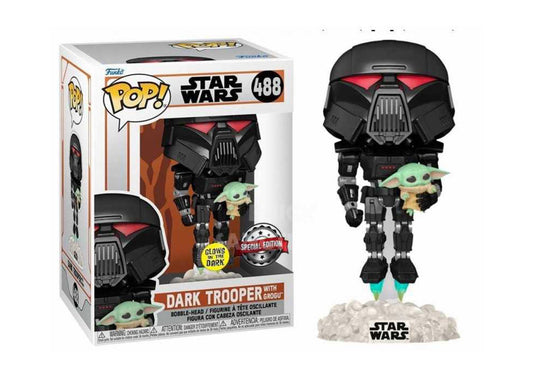 STAR WARS - THE MANDALORIAN - POP FUNKO VINYL FIGURE 488 DARK TROOPER W/ THE CHILD (GW) 9CM COMICON 22 EXCL