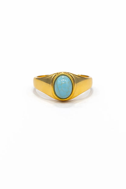 Anello in Acciaio Dorato con Pietra Naturale