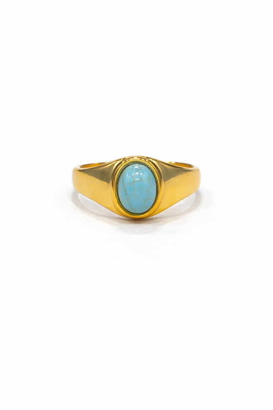 Anello in Acciaio Dorato con Pietra Naturale