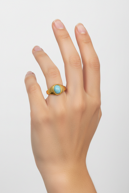 Anello in Acciaio Dorato con Pietra Naturale