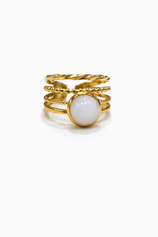 Anello in Acciaio Dorato con Pietra Naturale
