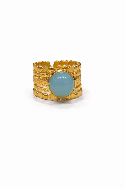 Anello in Acciaio Dorato con Pietra Naturale