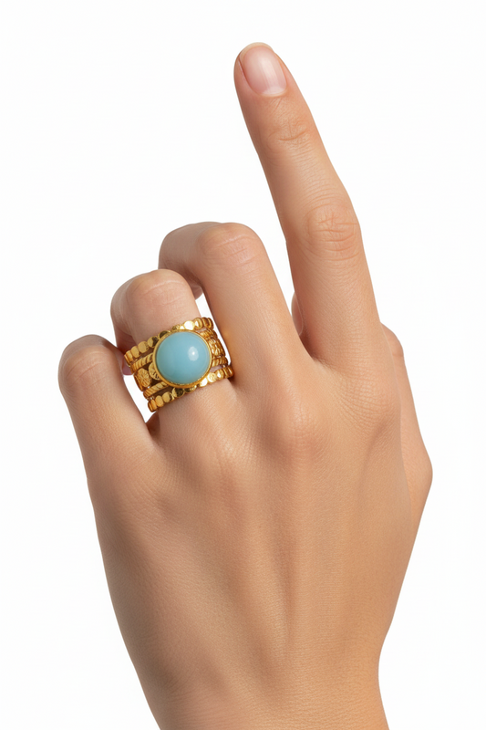 Anello in Acciaio Dorato con Pietra Naturale