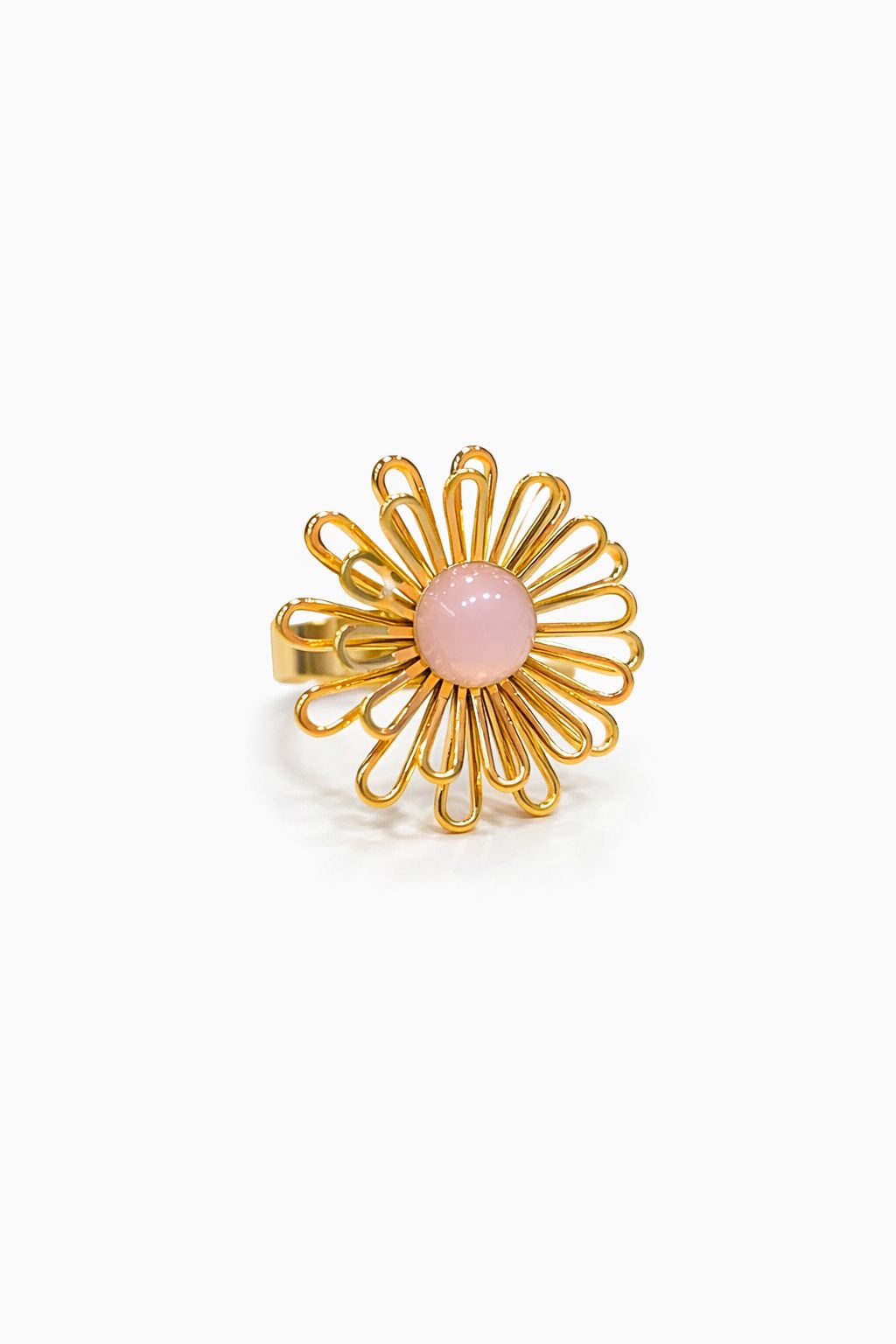 Anello in Acciaio Dorato con Pietra Naturale