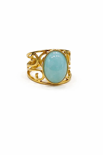 Anello in Acciaio Dorato con Pietra Naturale