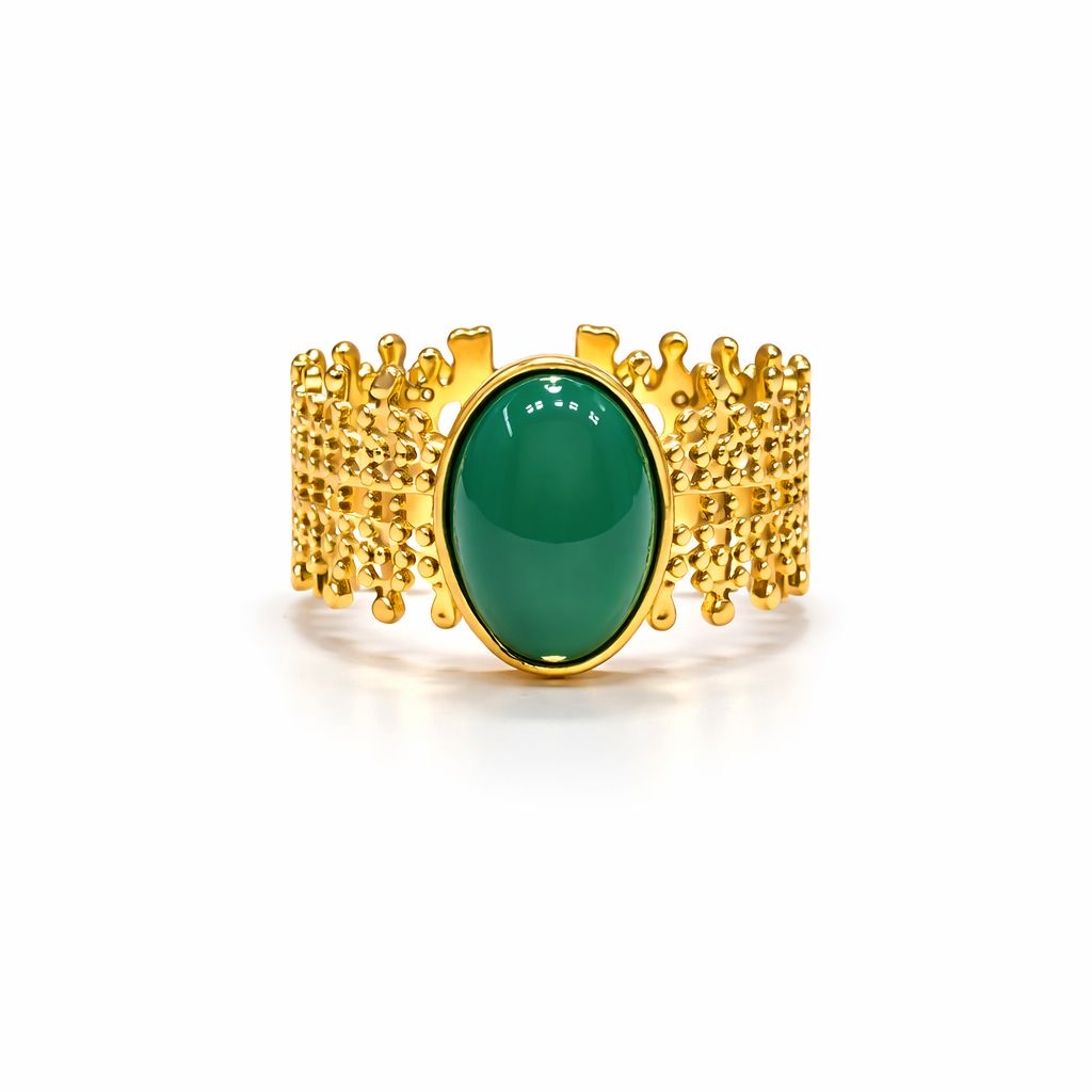 Anello in Acciaio Dorato con Pietra Naturale