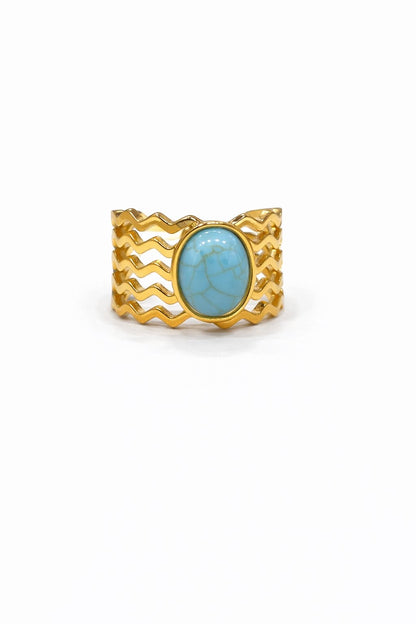 Anello in Acciaio Dorato con Pietra Naturale