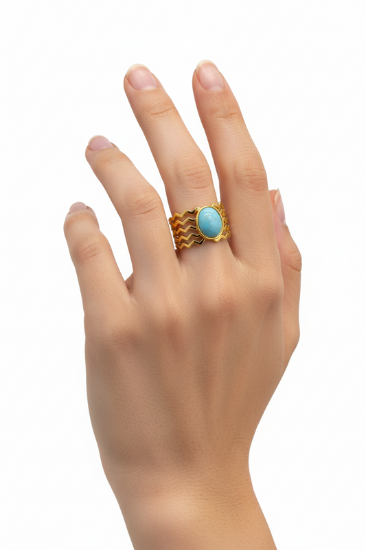 Anello in Acciaio Dorato con Pietra Naturale