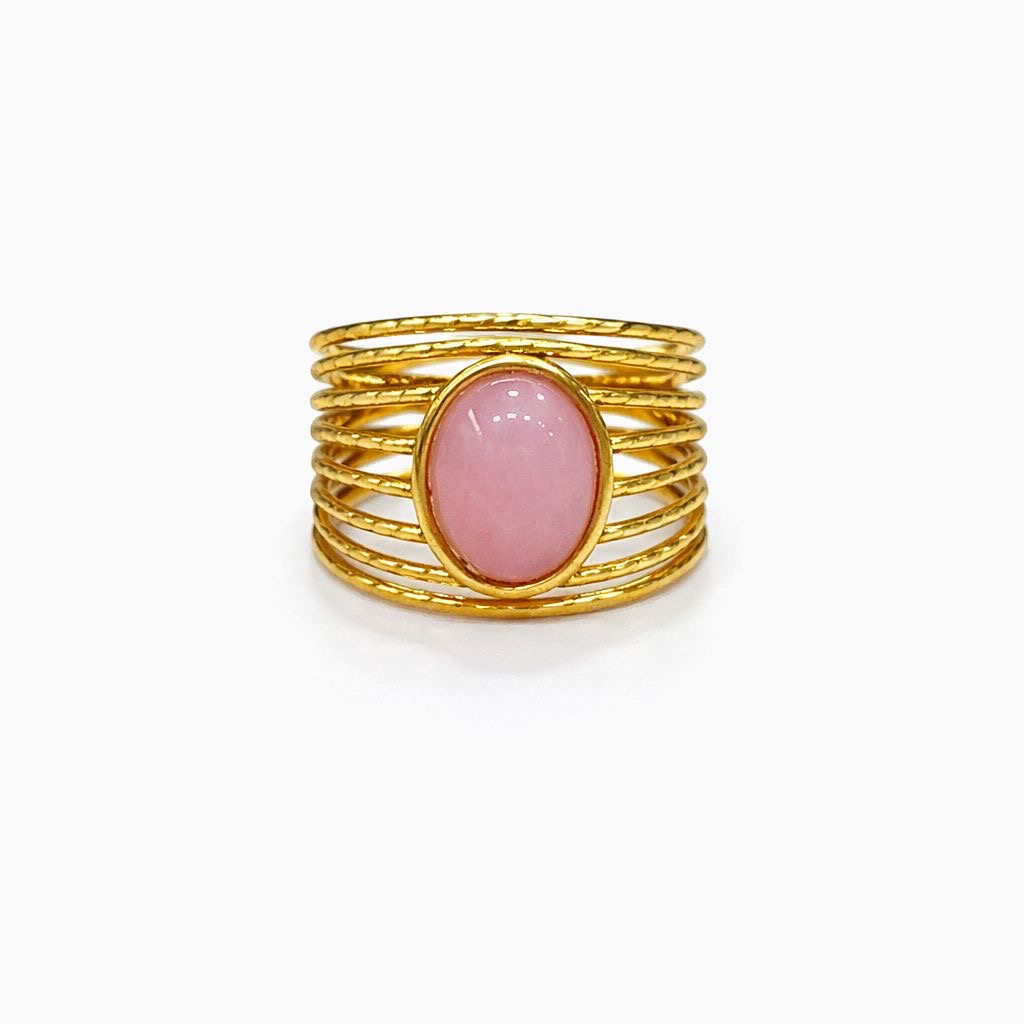 Anello in Acciaio Dorato con Pietra Naturale