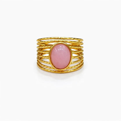 Anello in Acciaio Dorato con Pietra Naturale