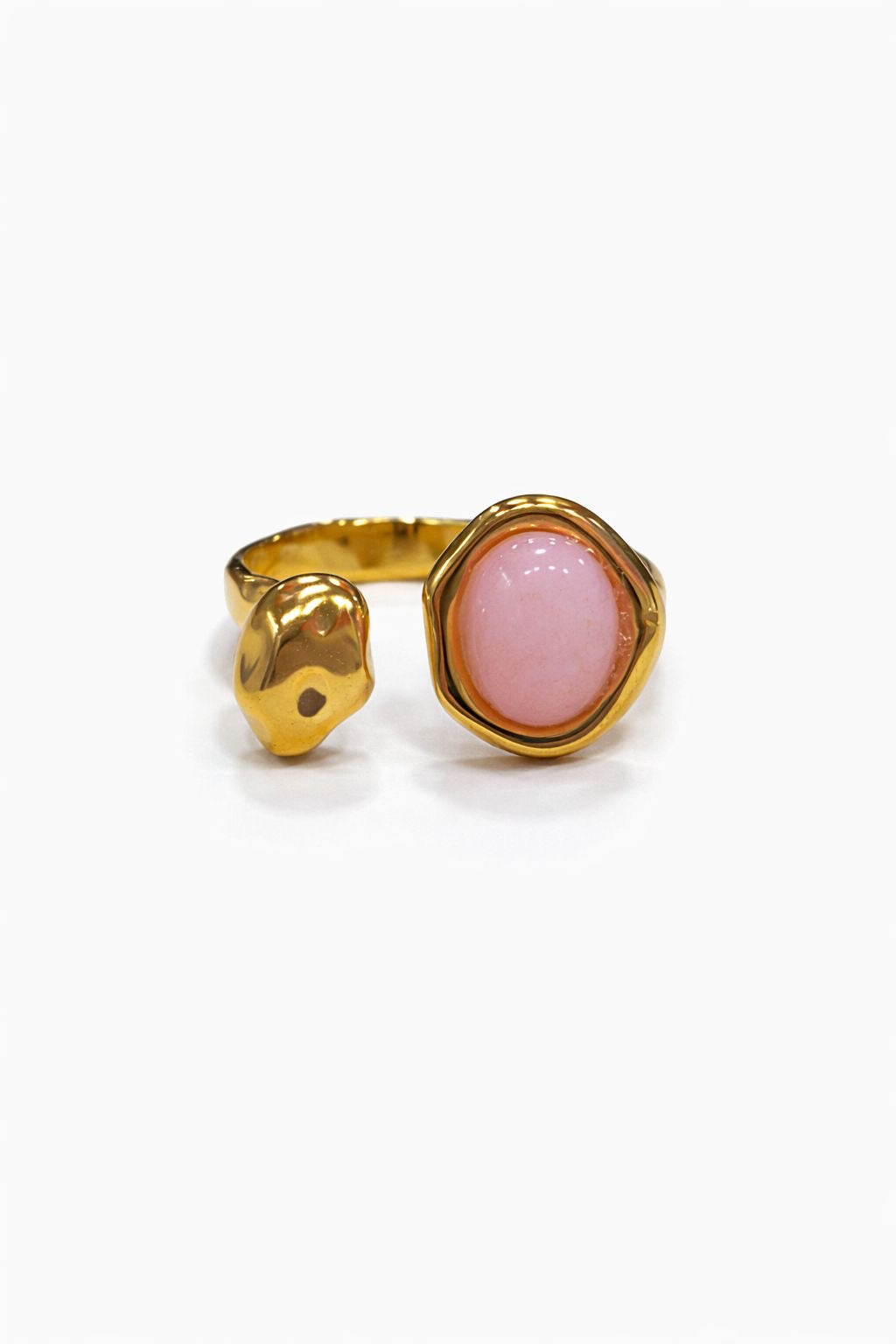 Anello in Acciaio Dorato con Pietra Naturale