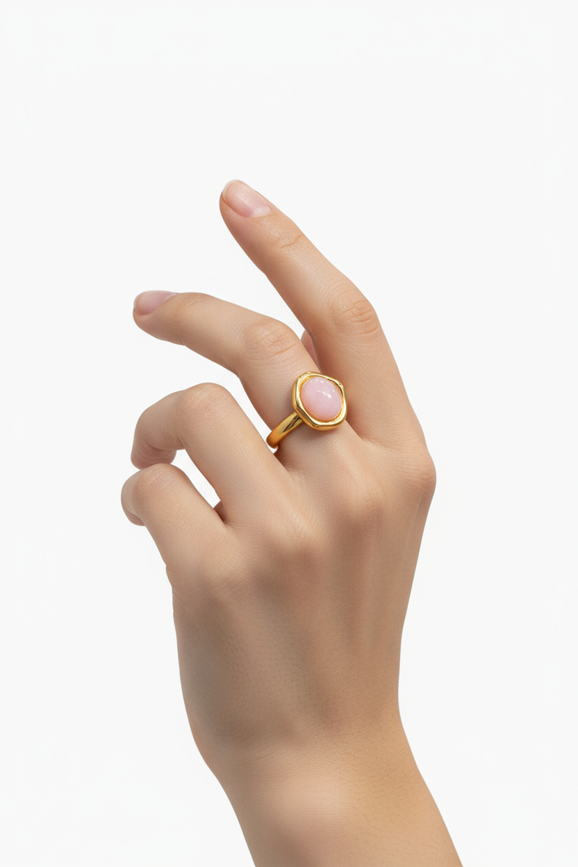 Anello in Acciaio Dorato con Pietra Naturale