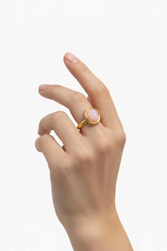 Anello in Acciaio Dorato con Pietra Naturale