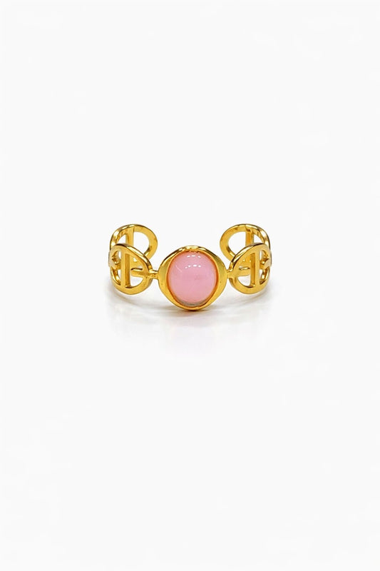 Anello in Acciaio Dorato con Pietra Naturale