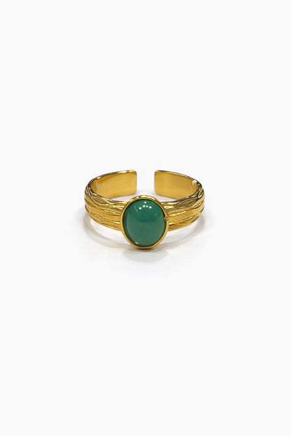 Anello in Acciaio Dorato con Pietra Naturale