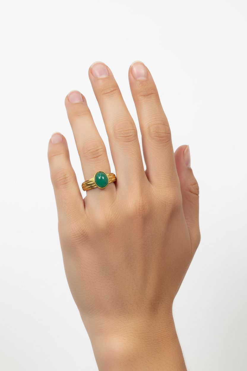 Anello in Acciaio Dorato con Pietra Naturale