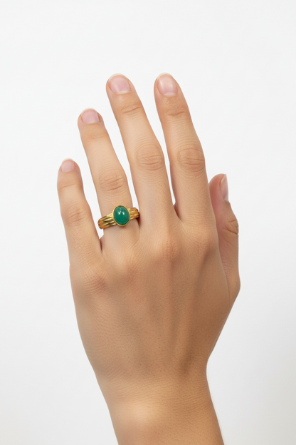 Anello in Acciaio Dorato con Pietra Naturale