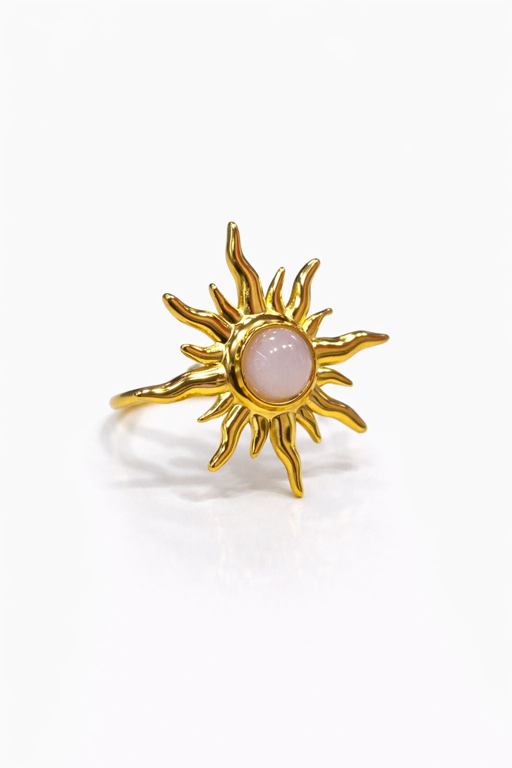 Anello in Acciaio Dorato con Pietra Naturale