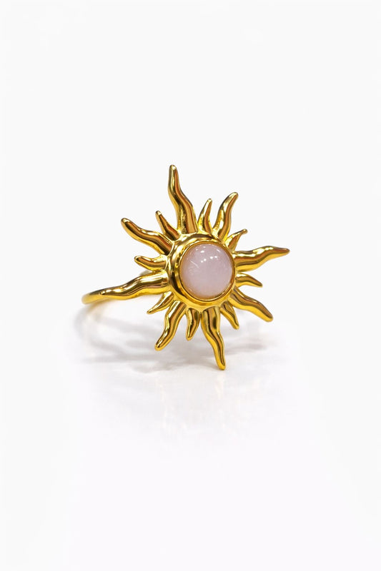 Anello in Acciaio Dorato con Pietra Naturale