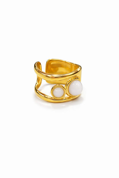 Anello in Acciaio Dorato con Pietra Naturale