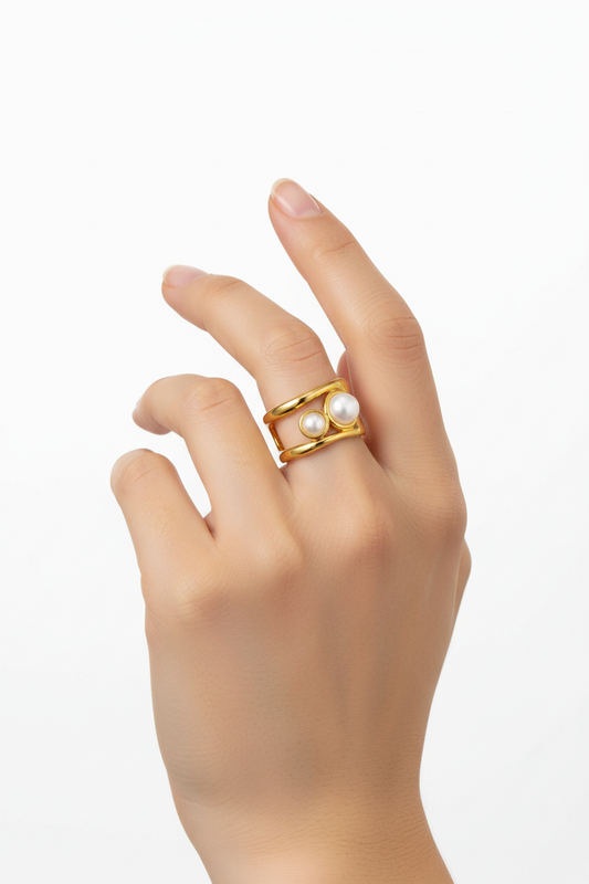Anello in Acciaio Dorato con Pietra Naturale
