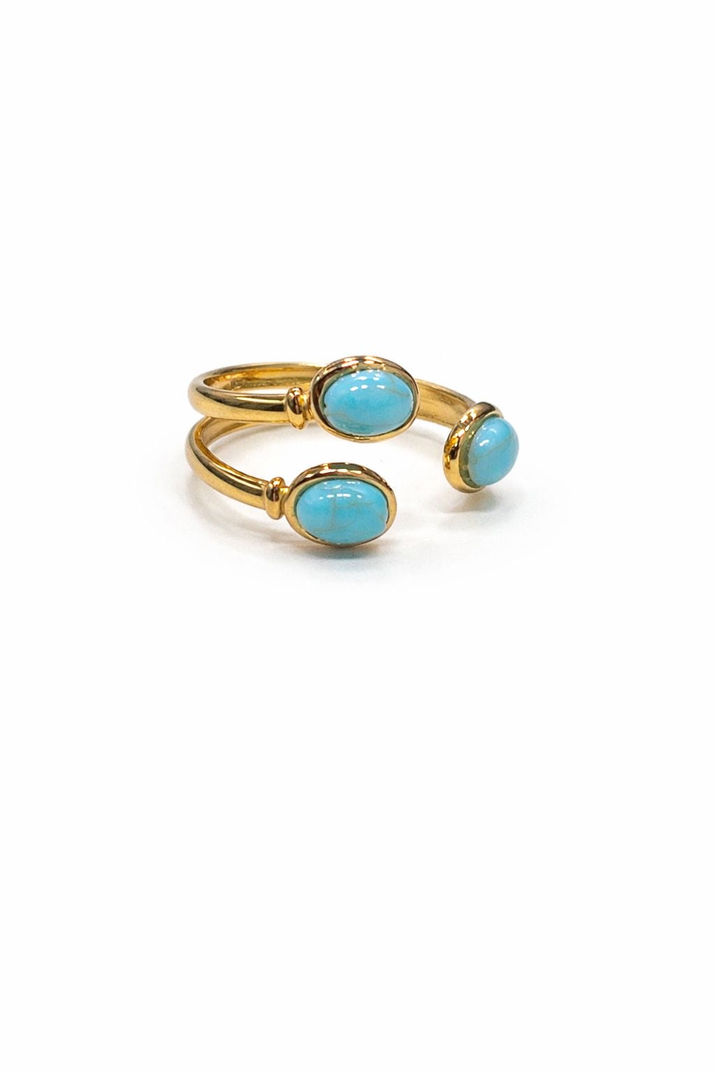 Anello in Acciaio Dorato con Pietra Naturale