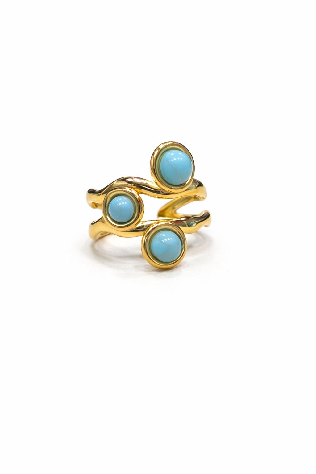 Anello in Acciaio Dorato con Pietra Naturale