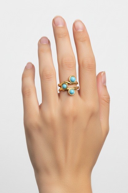 Anello in Acciaio Dorato con Pietra Naturale