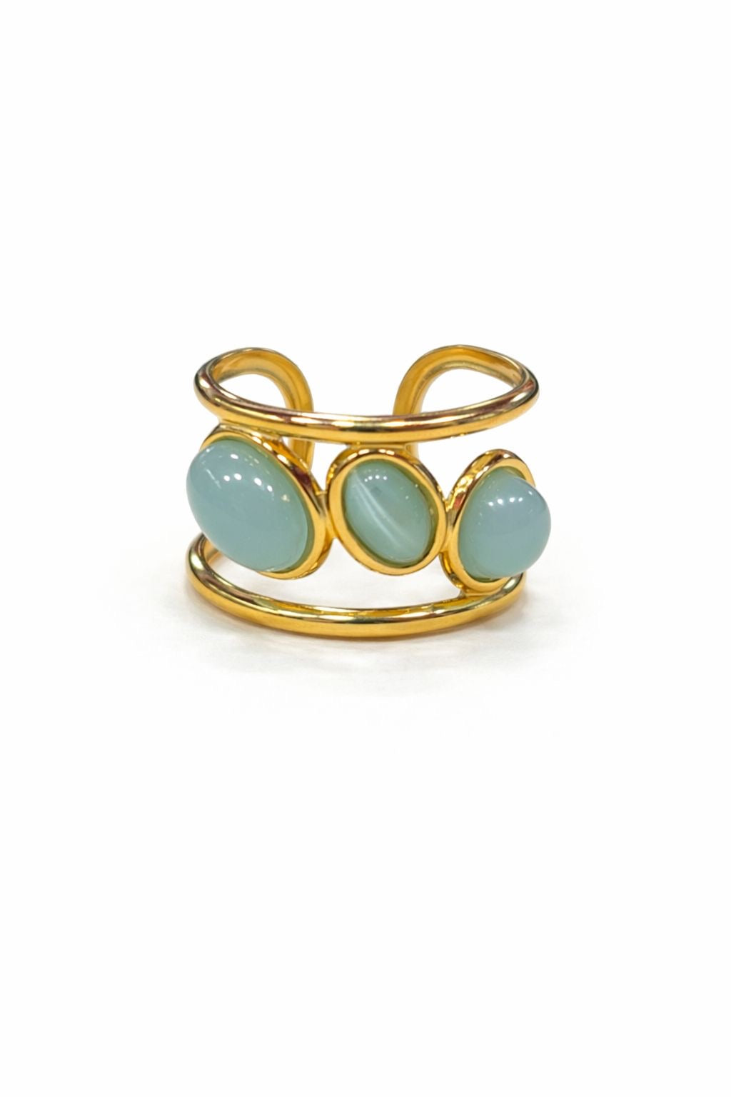 Anello in Acciaio Dorato con Pietra Naturale