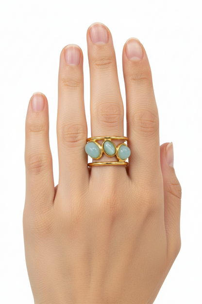 Anello in Acciaio Dorato con Pietra Naturale
