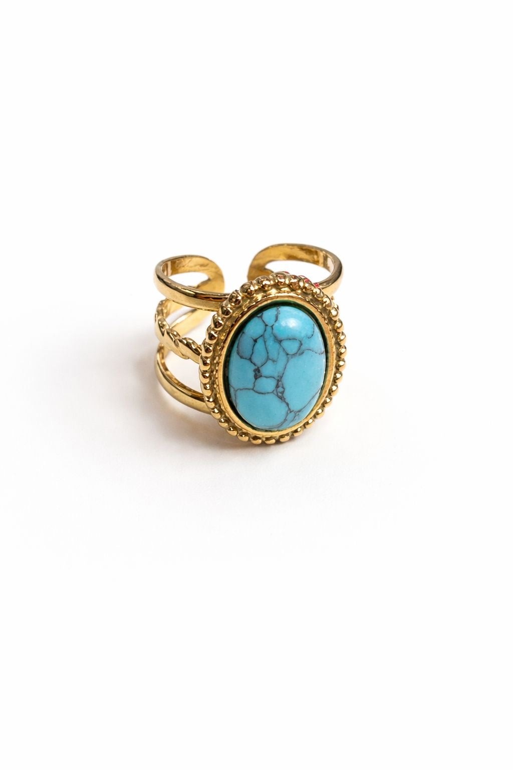 Anello in Acciaio Dorato con Pietra Naturale