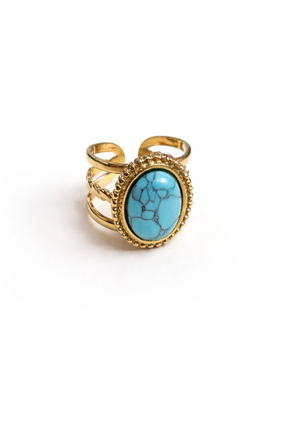 Anello in Acciaio Dorato con Pietra Naturale