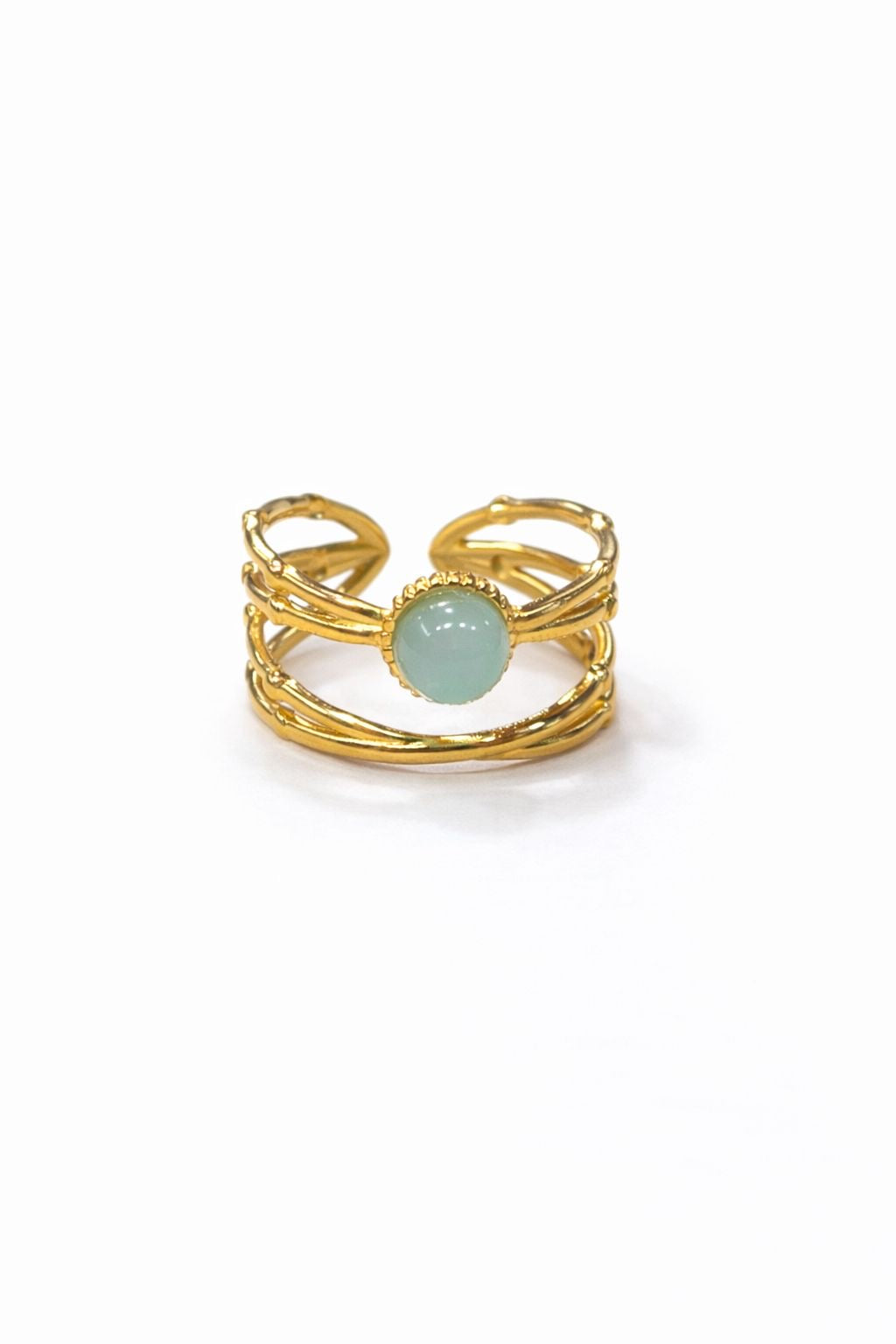 Anello in Acciaio Dorato con Pietra Naturale