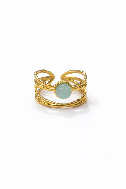 Anello in Acciaio Dorato con Pietra Naturale